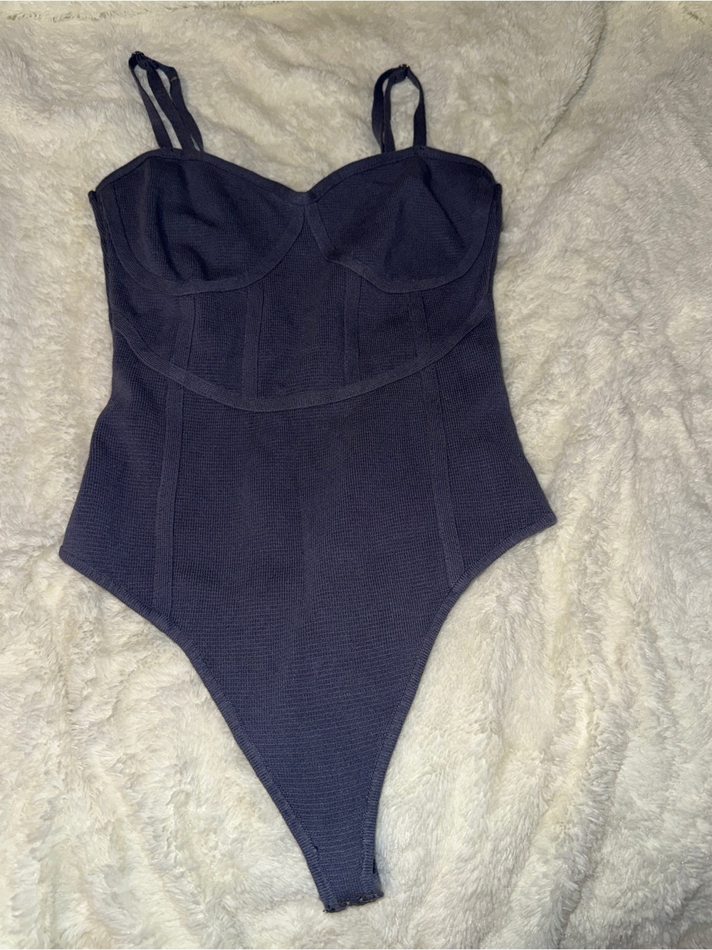 Navy Ribbed One-Piece Swimsuit with Built-In Cups